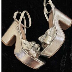 Homecoming Womens Platform Block Heel Sandals Silver Ankle Strap Bow Size 7.5s
